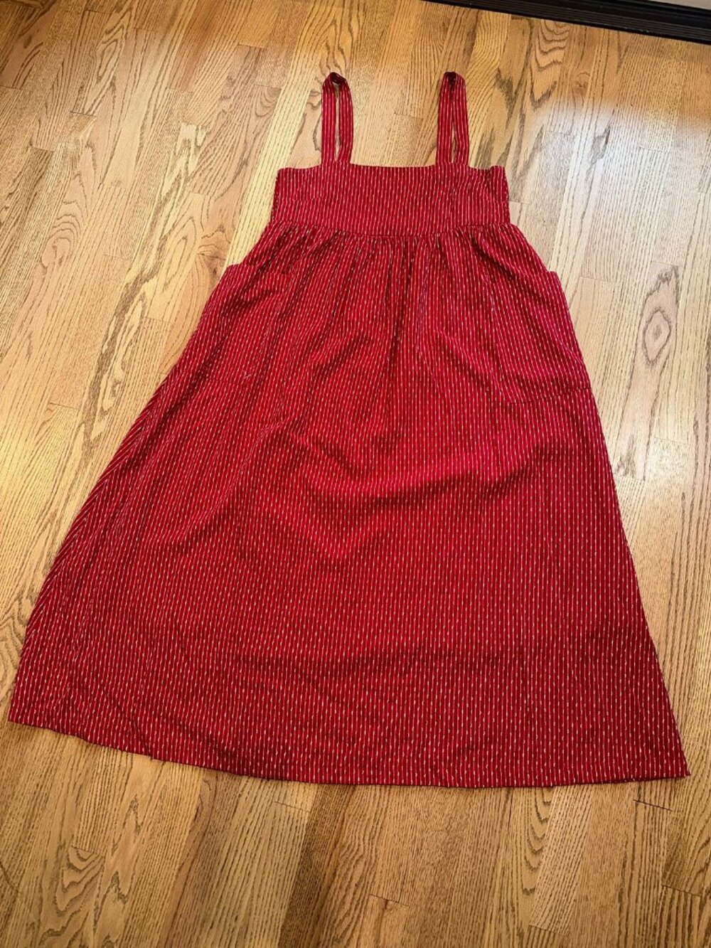 Pomander Place Red Textured Stripe Midi Dress Smocked Square Neck Size L